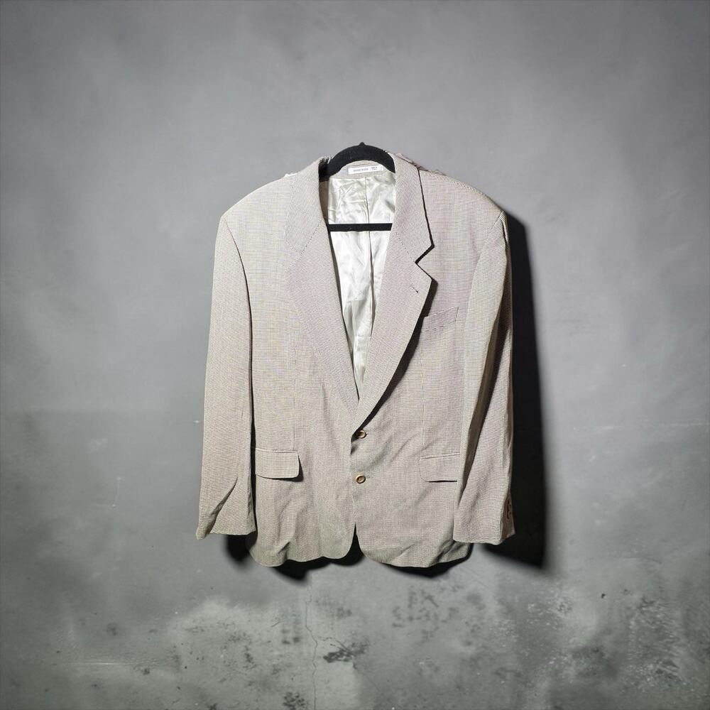 HUGO BOSS Men's 42R Beige Houndstooth Sport Coat Blazer Wool Blend Vintage